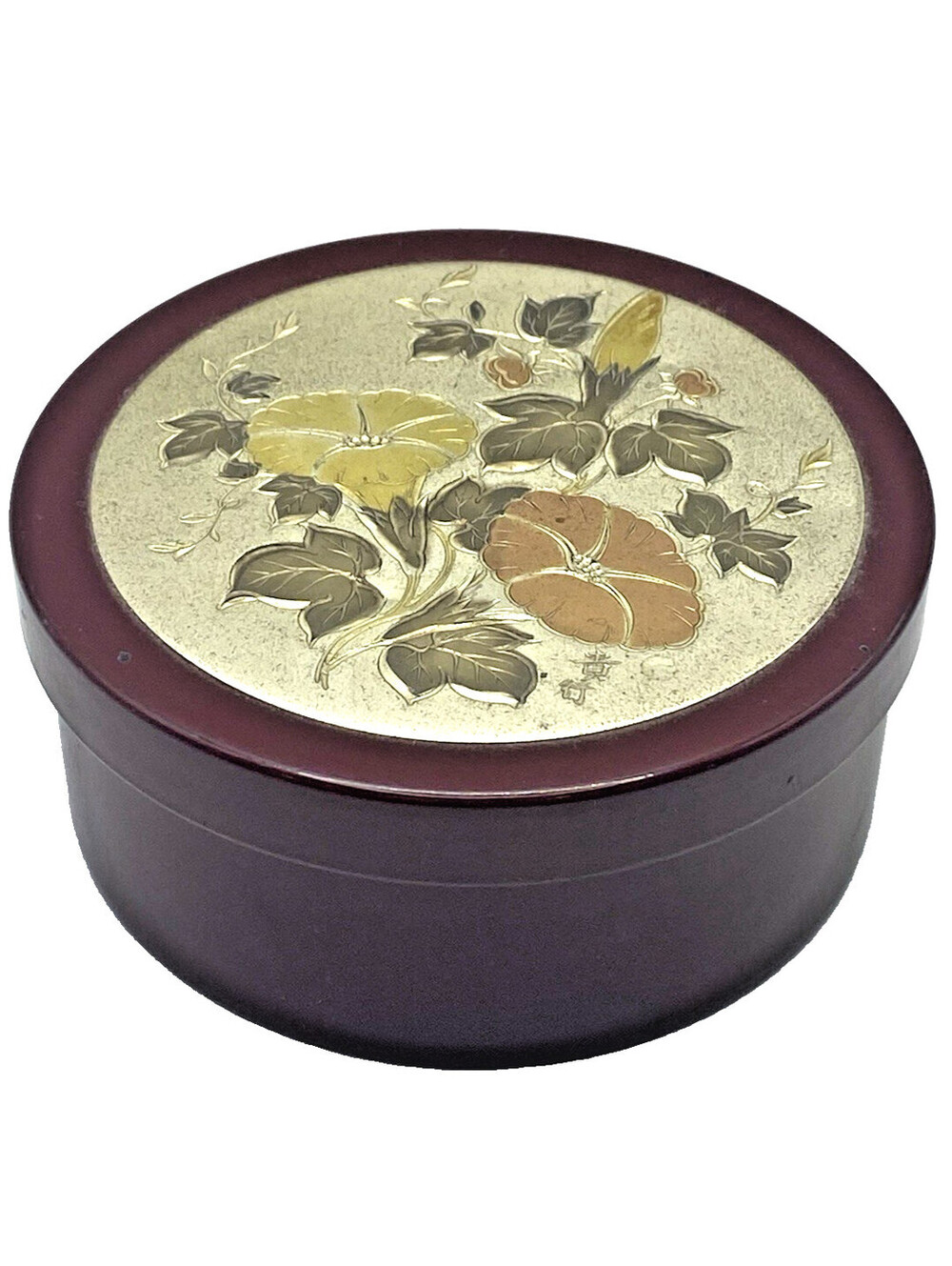 1986 Avon Vintage Floral Lidded Trinket Box Purple Round Collectible 4" Diameter